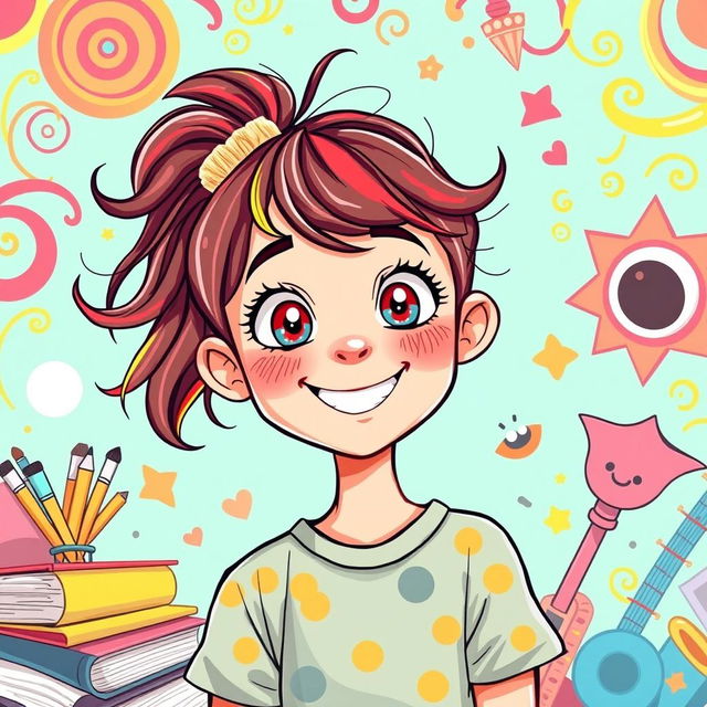 A vibrant illustration of a girl with ADHD, showcasing her unique personality and energy