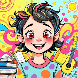 A vibrant illustration of a girl with ADHD, showcasing her unique personality and energy