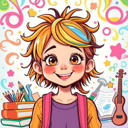 A vibrant illustration of a girl with ADHD, showcasing her unique personality and energy