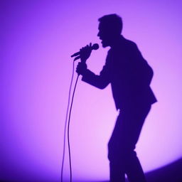 A captivating shadow art scene featuring a silhouette of a man holding a microphone