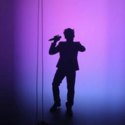 A captivating shadow art scene featuring a silhouette of a man holding a microphone