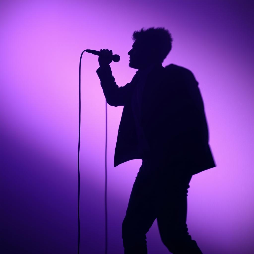 A captivating shadow art scene featuring a silhouette of a man holding a microphone