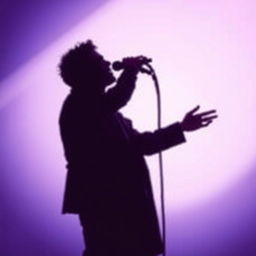 A captivating shadow art scene featuring a silhouette of a man holding a microphone