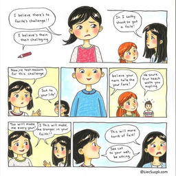 A one-page comic strip depicting a girl whose religious beliefs and practices shape her life