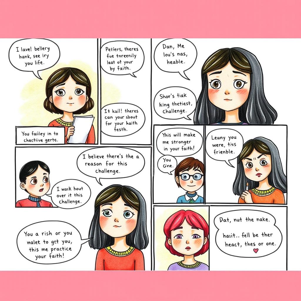 A one-page comic strip depicting a girl whose religious beliefs and practices shape her life