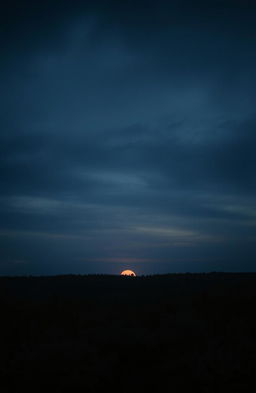 A dramatic dusky sky dominates the background, shifting from deep indigo to faint hints of a rising sun, symbolizing hope amid despair
