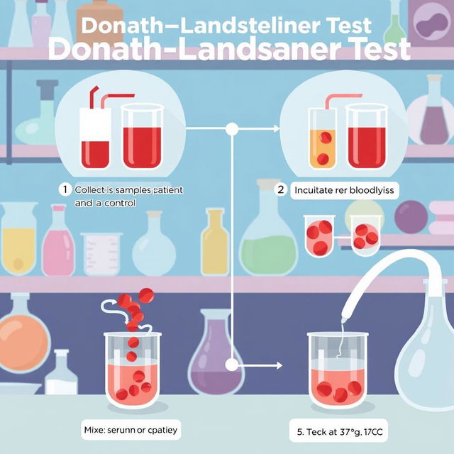 A creative and unique illustration depicting the step-by-step procedures of the Donath-Landsteiner Test