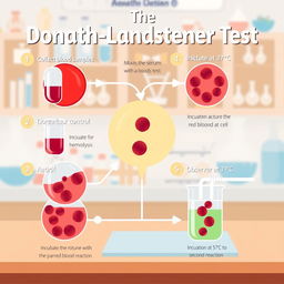 A creative and unique illustration depicting the step-by-step procedures of the Donath-Landsteiner Test