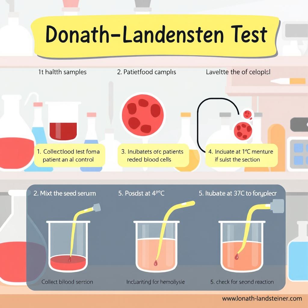 A creative and unique illustration depicting the step-by-step procedures of the Donath-Landsteiner Test