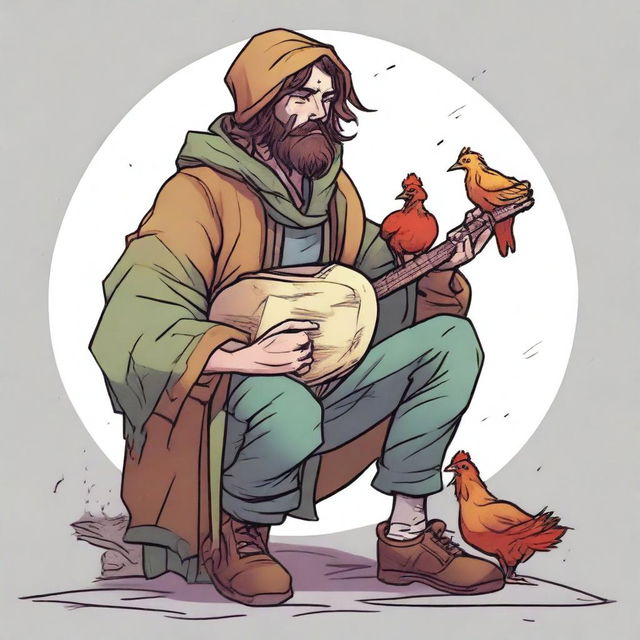 A high-quality comic-style illustration of a homeless vagrant, portrayed as a fantasy DnD fighter