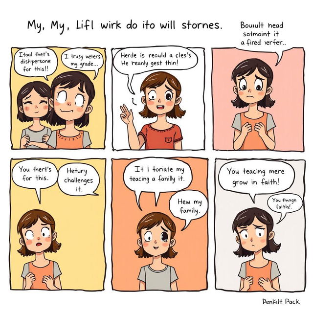 A one-page comic strip that tells the story of a girl whose religious beliefs significantly shape her life