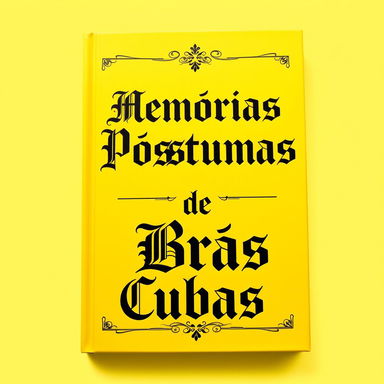 A powerful and bright yellow book cover featuring the title 'Memórias Póstumas de Brás Cubas' written in large, ornate old-style black letters