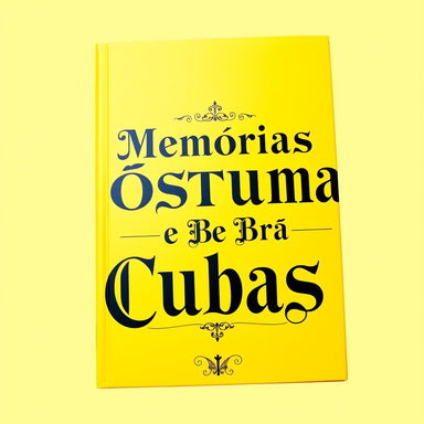 A powerful and bright yellow book cover featuring the title 'Memórias Póstumas de Brás Cubas' written in large, ornate old-style black letters