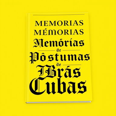 A powerful and bright yellow book cover featuring the title 'Memórias Póstumas de Brás Cubas' written in large, ornate old-style black letters
