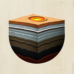 An artistic representation of a hypothetical lithosphere based on a specific composition: 45% iron (Fe), 15% aluminum (Al), 25% silicon (Si), and 15% carbon (C)
