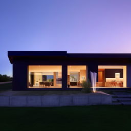 A modern house exterior and interior showcasing advanced futuristic design elements such as smart technology, minimalistic aesthetics, and sustainable energy features.