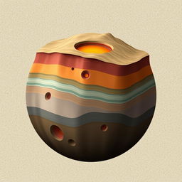 An artistic representation of a hypothetical lithosphere based on a specific composition: 45% iron (Fe), 15% aluminum (Al), 25% silicon (Si), and 15% carbon (C)