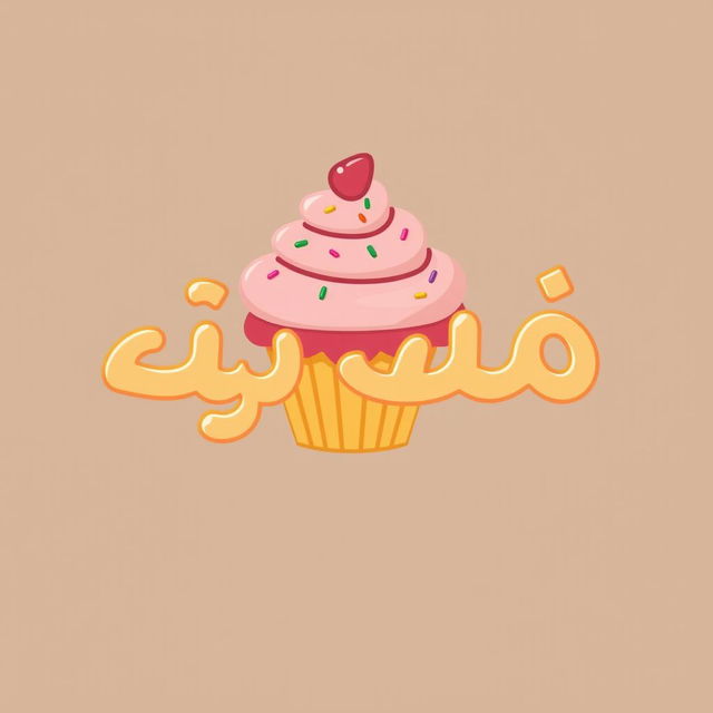 A creative logo design for a pastry shop featuring the name "کام شیرین" intricately designed to resemble a cupcake