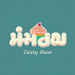 A creative logo design for a pastry shop featuring the name "کام شیرین" intricately designed to resemble a cupcake