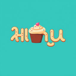 A creative logo design for a pastry shop featuring the name "کام شیرین" intricately designed to resemble a cupcake