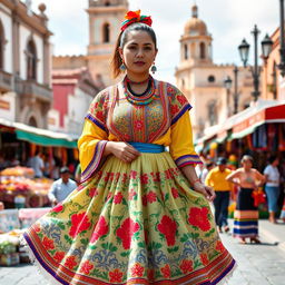 A traditional outfit from Guadalajara, showcasing vibrant colors and intricate patterns typical of Jalisco's culture
