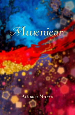 A visually striking cover page for a book, featuring an abstract design with vibrant colors like deep blue, fiery red, and shimmering gold