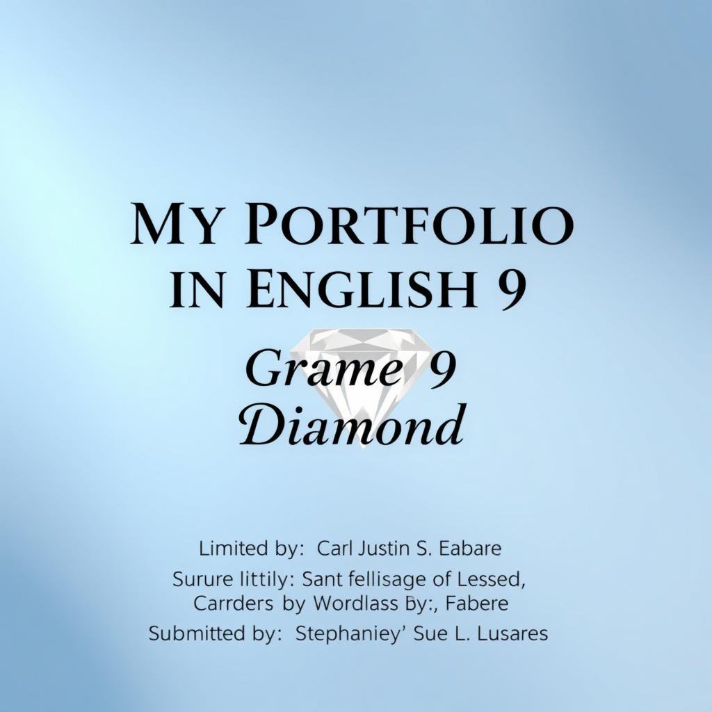 An elegant and sophisticated cover page for a Grade 9 English portfolio titled 'My Portfolio in English 9', prominently displayed in a bold, modern font at the center