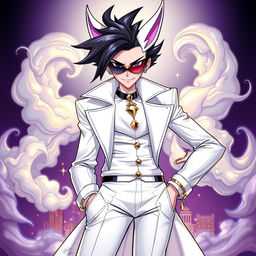 A dynamic and captivating depiction of Vox from Hazbin Hotel, illustrating an edgy and stylish character design