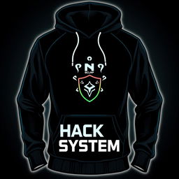 A stylish and edgy hoodie design featuring a small logo that incorporates the elements of hacking tools such as Nmap, SQLmap, and Metasploit