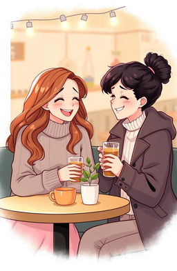 A heartwarming illustration depicting a strong friendship between two women