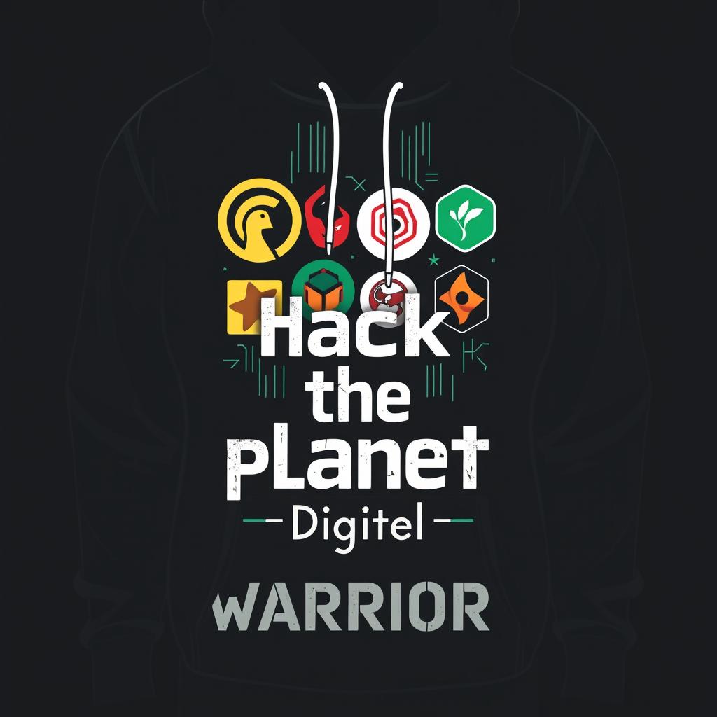 A stylish and modern hoodie design featuring a small logo with a typeface that embodies the hacking culture