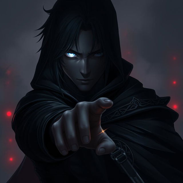 A mysterious character with a dramatic style, where the right side of their face is illuminated and clear, while the left side is engulfed in shadows