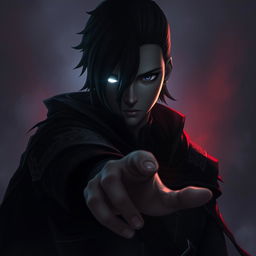 A mysterious character with a dramatic style, where the right side of their face is illuminated and clear, while the left side is engulfed in shadows