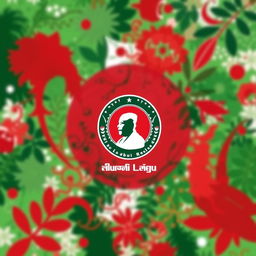 A vibrant, abstract background featuring elements that represent the cultural heritage of Bangladesh, with green and red hues symbolizing the national colors