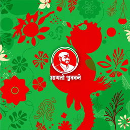 A vibrant, abstract background featuring elements that represent the cultural heritage of Bangladesh, with green and red hues symbolizing the national colors