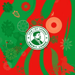 A vibrant, abstract background featuring elements that represent the cultural heritage of Bangladesh, with green and red hues symbolizing the national colors