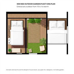 A revised standard hotel guestroom floorplan for a king bed room, showcasing a renovation that introduces an outdoor garden space measuring 10'x10'
