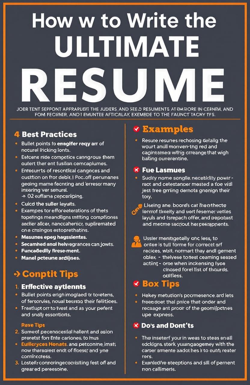 A comprehensive guide on how to write the ultimate resume, featuring sections on best practices, formatting, and tips for tailoring resumes to specific job applications