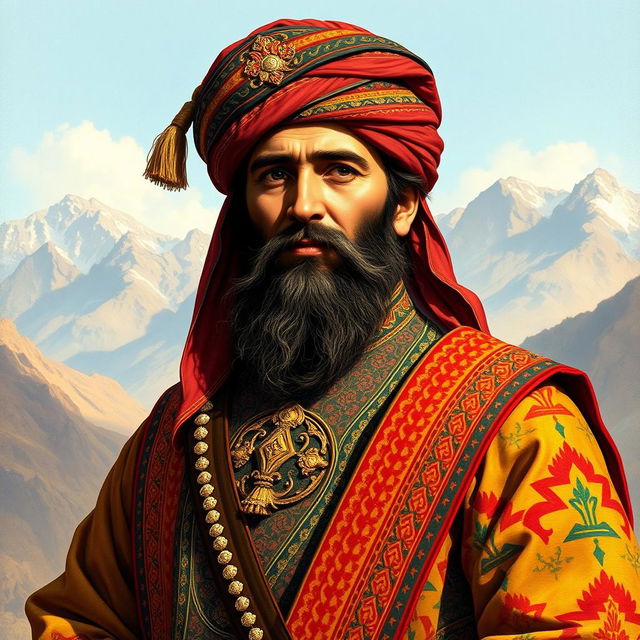 A historical depiction of Shah Mahmood Hotaki, the Afghan ruler known for leading a significant uprising against the Safavid Empire in the early 18th century