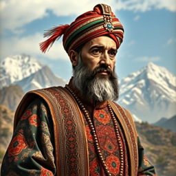 A historical depiction of Shah Mahmood Hotaki, the Afghan ruler known for leading a significant uprising against the Safavid Empire in the early 18th century