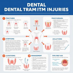A well-organized infographic showcasing various dental traumatic injuries, including fractures, avulsions, and luxations