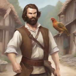 An ultra-realistic comic-style image of a Dungeons & Dragons bard character standing in a village