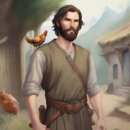 An ultra-realistic comic illustration of a Dungeons & Dragons bard character in a village