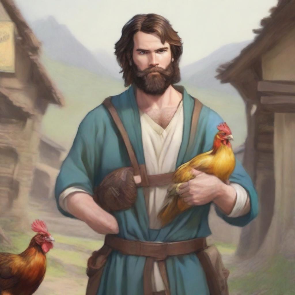 This is an ultra-realistic comic illustration of a Dungeons & Dragons bard character in a village