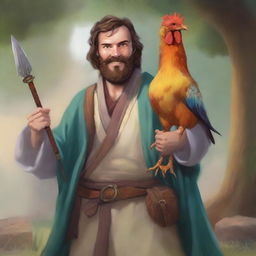 This is an ultra-realistic comic illustration of a Dungeons & Dragons bard character in a village