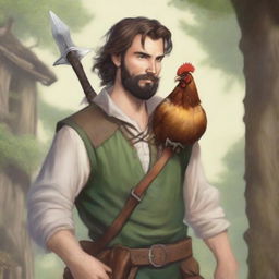 This is an ultra-realistic comic illustration of a Dungeons & Dragons bard character, a minstrel in a village