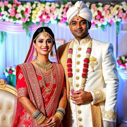 A stunning Indian bride with short hair and a bald groom, both radiating elegance and joy
