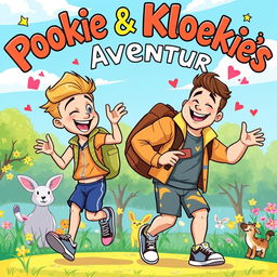 An engaging and colorful illustration of two friends, Pookie and Kloekie, embarking on exciting adventures together