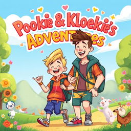 An engaging and colorful illustration of two friends, Pookie and Kloekie, embarking on exciting adventures together