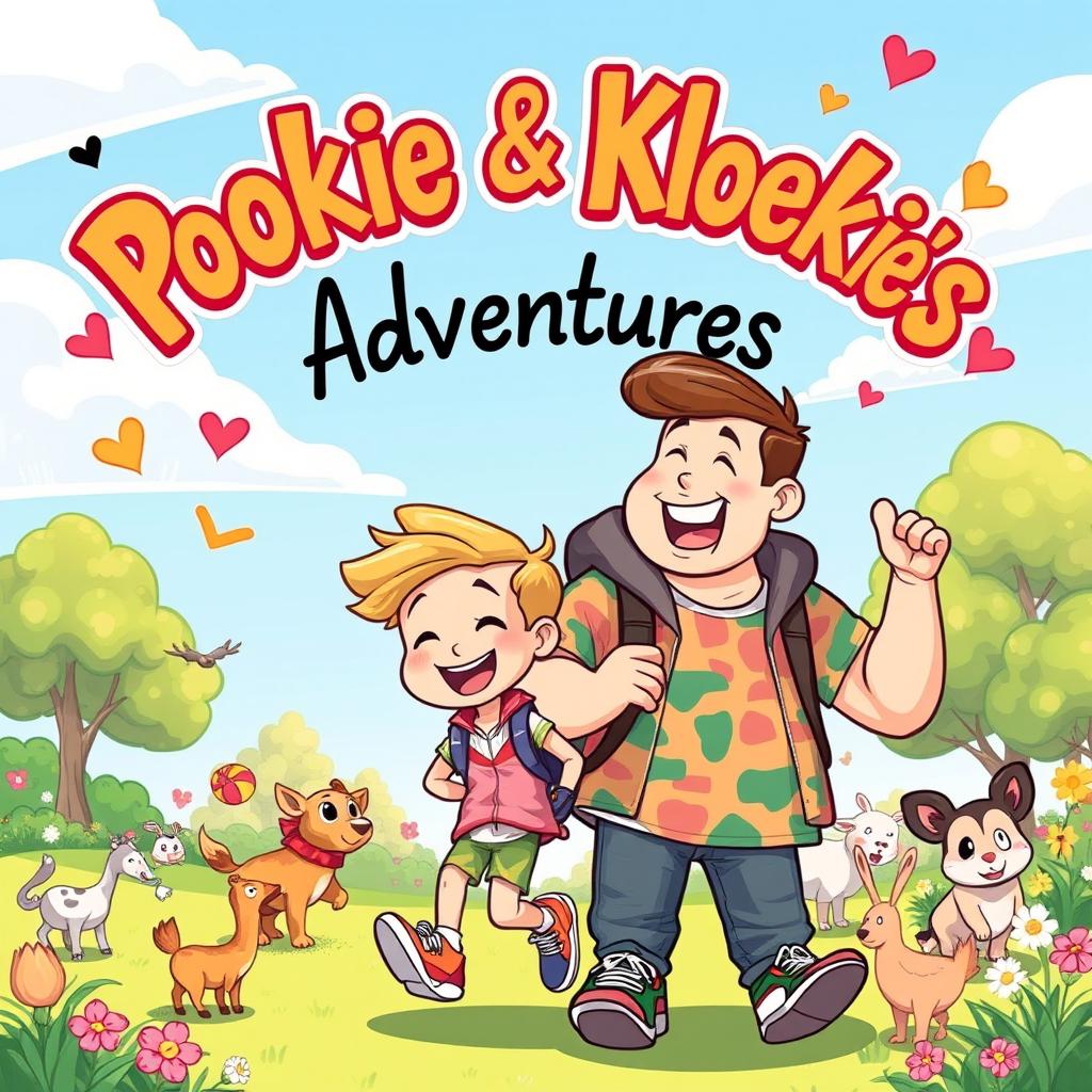 An engaging and colorful illustration of two friends, Pookie and Kloekie, embarking on exciting adventures together